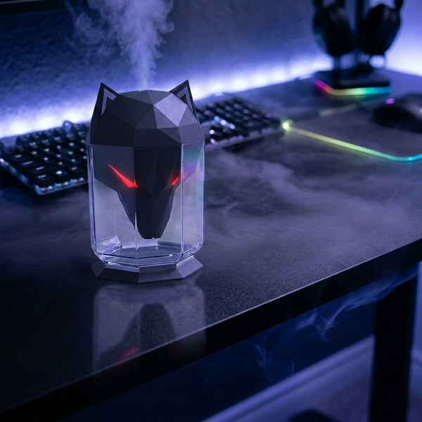 The Wolf diffuser black with red glowing eyes